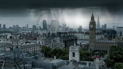 London City Cityscape Rain Clouds Uk The Shard Hd