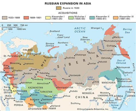 Map Of The Russian Empire From 1533 To Early Nineteeth Century