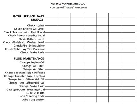 Free Printable Vehicle Maintenance Log Templates Excel Word Best