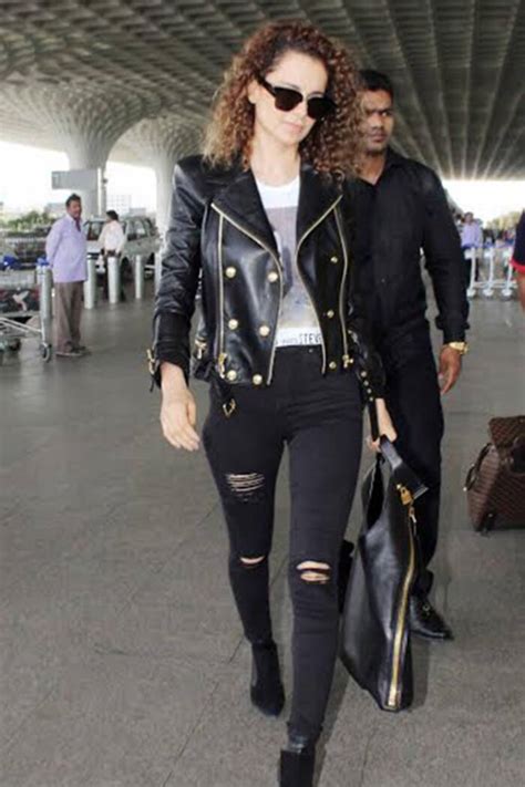 Kangana Ranaut Snapped In Leather Jacket At Mumbai Airport