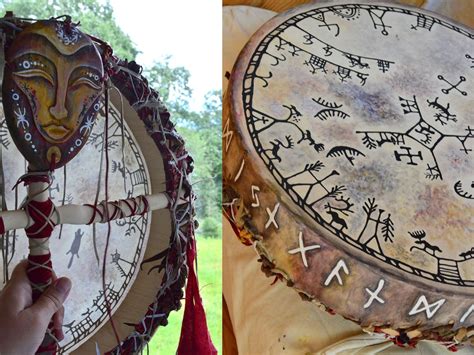 Shaman Drum With Saami Motives Hand Painted Tambourine Museum Replica