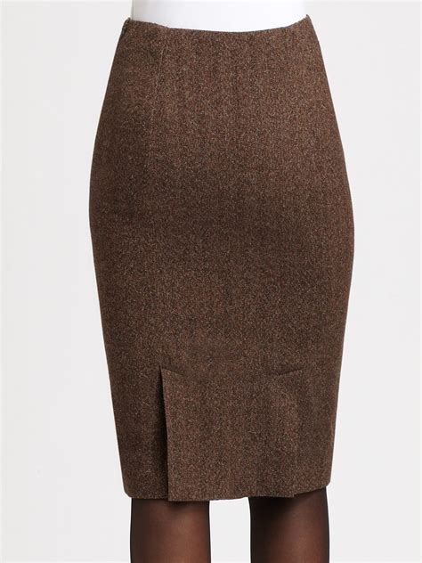 Lyst Ralph Lauren Black Label Tweed Pencil Skirt In Brown