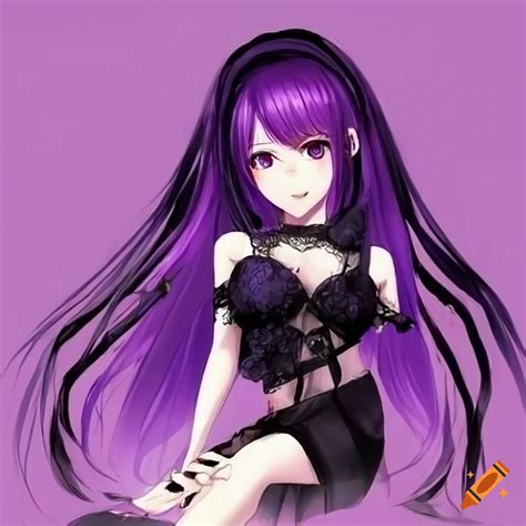 gothic anime girl with purple hair on craiyon