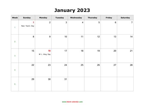 Blank Calendar January 2023 2023 Calender