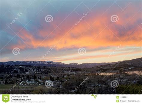 Orange Sunset Clouds Over Mountains Stock Image Image Of Hill