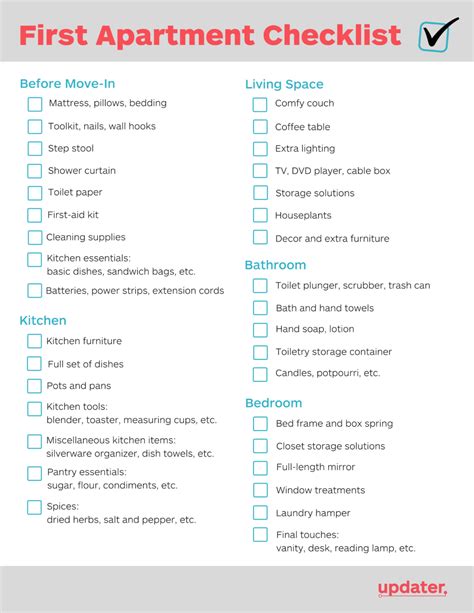 Apartment Essentials Your First Apartment Checklist Updater First