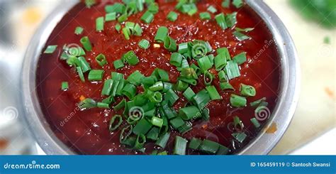 Schezwan Sauce And Garnish Spring Onion Stock Image Image Of Green