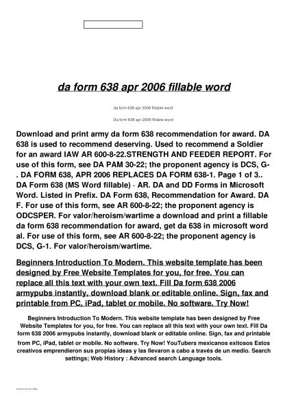 Fillable Da Form 638 Apr 2006 Printable Forms Free Online