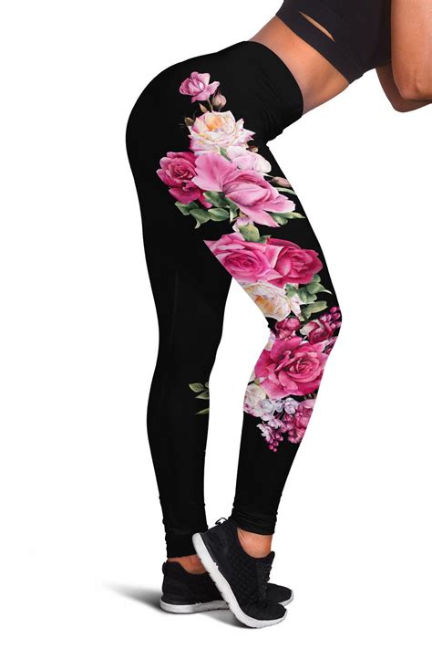 floral rose leggings flower leggings womens girls modern floral pants adorable red rose