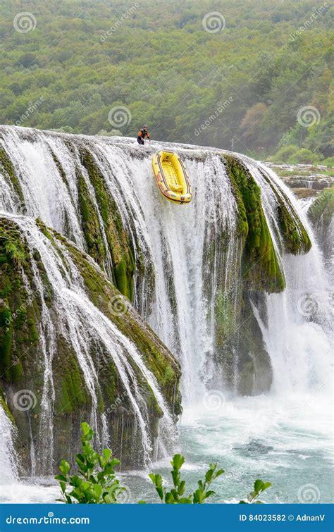Waterfall Strbacki Buk Rafting Editorial Photography Image Of River