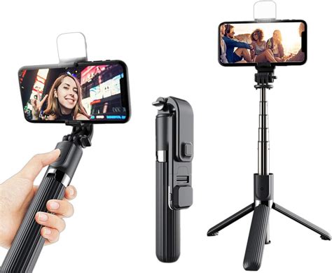 Selfie Stick Tripod With Fill Light And Bluetooth Wireless Remote And Portable Cell
