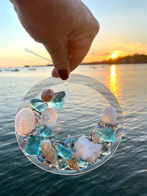 6 Beach Glass Sun Catcher Beach Glass Suncatcher Etsy Beachy Decor Coastal Ornament