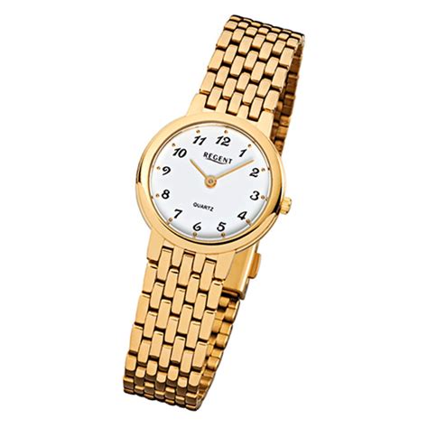 Regent Damen Armbanduhr F Quarz Uhr Stahl Armband Gold Urf