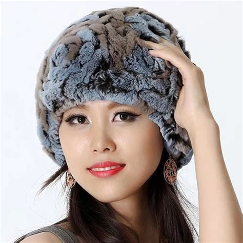 Buy Autumn Winter Handmade Knitted Women S Real Rex Rabbit Fur Hats Cap Female