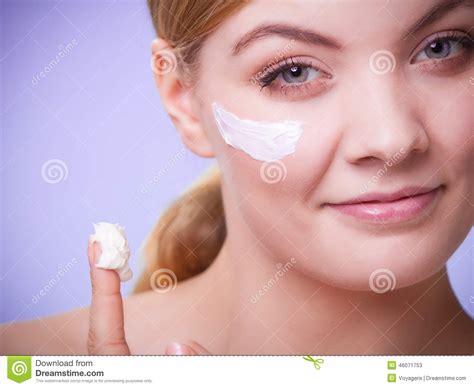 Skincare Face Of Young Woman Girl Taking Care Of Dry Skin
