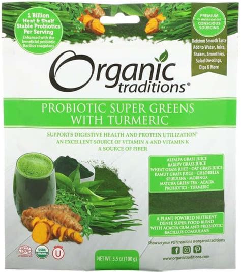 Organic Traditions Probiotic Super Greens With Turmeric 100 G Mom