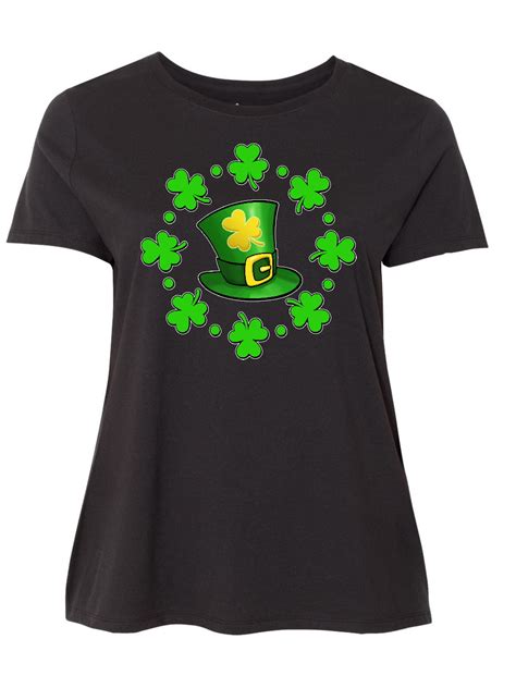 Inktastic St Patricks Day Shamrocks And Hat Adult Womens Plus Size T