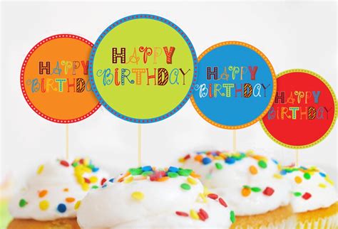 Happy Birthday Cupcake Toppers Printable Digital Etsy