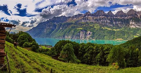 Walensee Lake Alps Alpine Serenity Switzerland Reflection