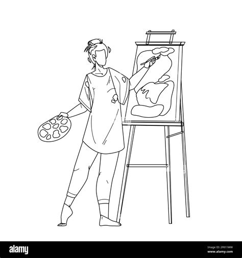 Artist Woman Painting Picture On Canvas Vector Stock Vector Image And Art