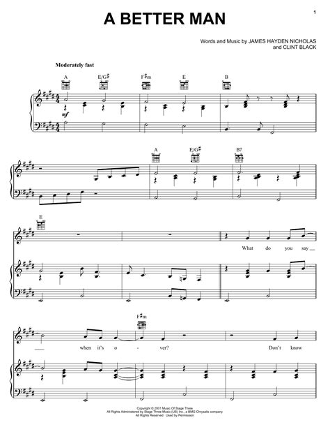 Clint Black A Better Man Sheet Music And Chords For Guitar Chords