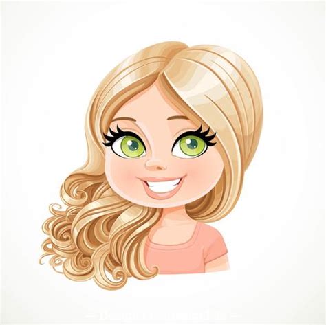 Blond Curly Hair Pretty Girl Cartoon Portrait Vector Free