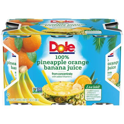 Dole Pineapple Orange Banana Fruit Juice With Added Vitamin C 6 Fl Oz