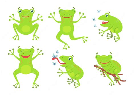 Free Vector Cute Frogs Cartoon Illustration Setn Funny Green