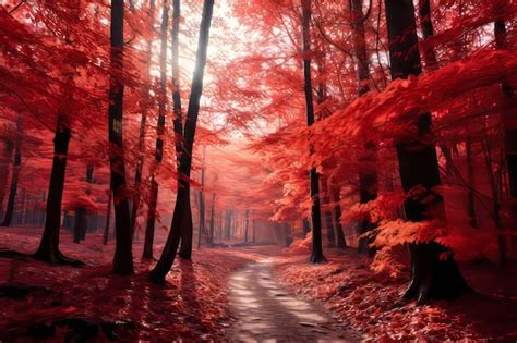 Premium Ai Image Red Leaves On Trees In The Forest In Autumn