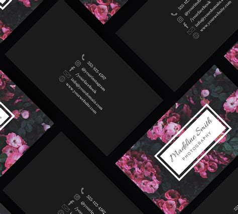 Dark Floral Business Card Canva Template Easy To Edit And Etsy In 2020