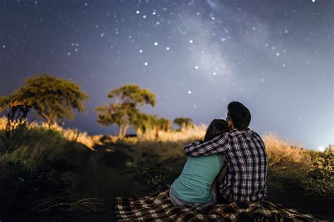 Couple In Love Under Stars Of Milky Way Galaxy Stock Photo Download