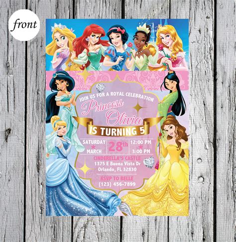 Disney Princess Birthday Invitation 5x7 Digital File Etsy