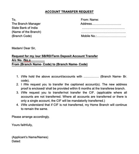 Letterhead bank details salary transfer letter format sample cover. Bank Account Transfer Letter In English | Top Form Templates