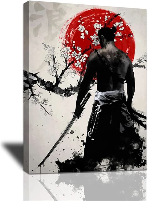 Japanese Samurai Wall Art Warrior Black And White Canvas