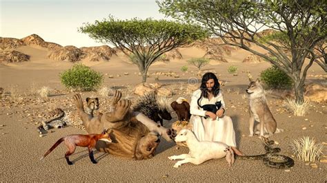 And Jesuand Jesus Was With The Wild Animals Stock Illustration