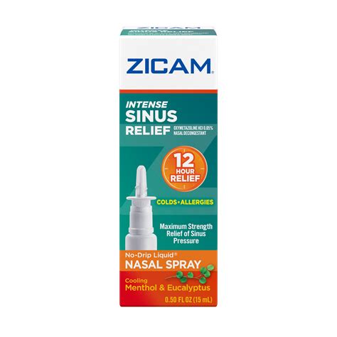 Zicam Intense Sinus Relief No Drip Relief Nasal Spray With Cooling Menthol And Eucalyptus 05 Oz