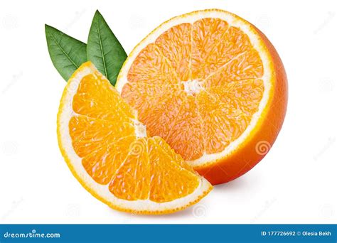 Orange Fruit With Green Leaves Isolated On White Background Clipping