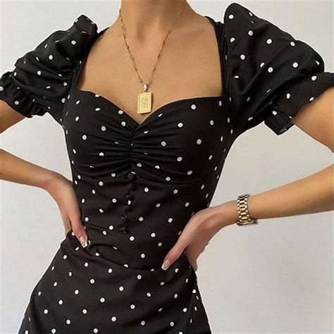 I Saw It First Polka Dot Puff Sleeve Dress Milkmaid Dresses