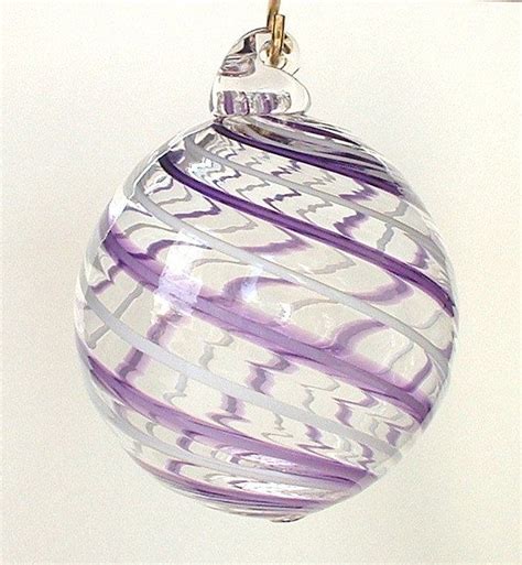 Hand Blown Glass Christmas Ornament Clear Purple White Stripes 16 00 Via Etsy Purple