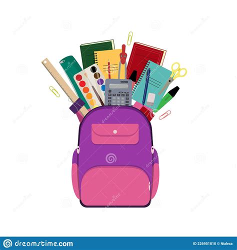 School Bag With Supplies Backpack Vector Illustration Stock Vector