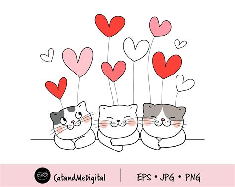 Clipart Valentine Cat Valentine Clipart Cat Digital Download Cute Cat