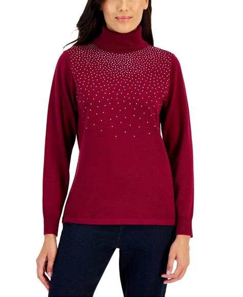 Karen Scott Embellished Turtleneck Sweater Created For Macys In Red Lyst