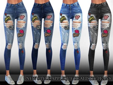 New Style Applique Realistic Ripped Jeans With 4 Colours Total Design