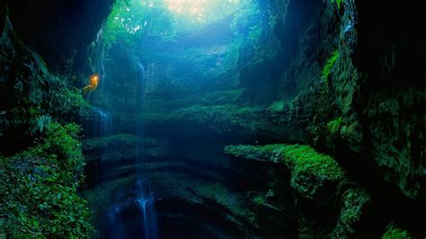 Men Nature Moss Plants Alabama Usa Cave Waterfall Rock Rock