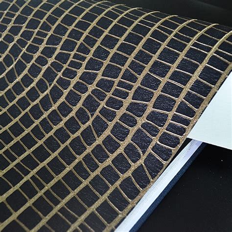 Leather Crocodile Design Black Gold Embossed Modern