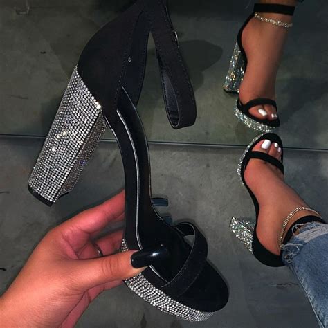 stunning black platform sandals rhinestones high heel sandals