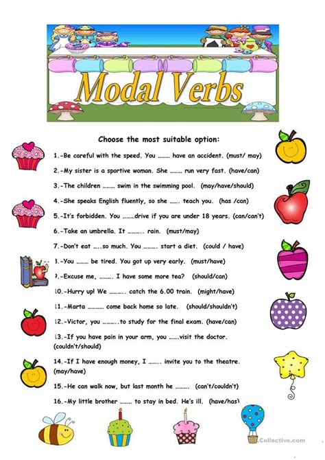 The Modal Verbs Worksheet Is Shown In This Image