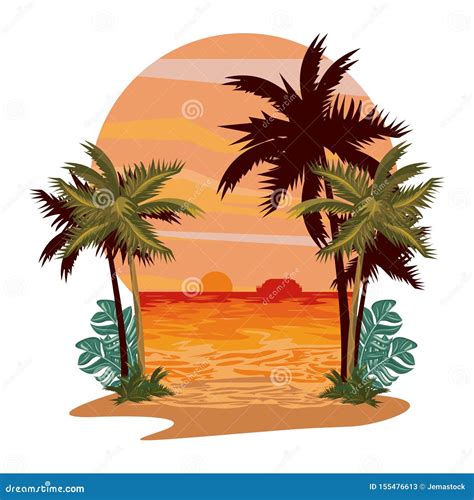 Beach And Tropical Summer Cartoons Scenery Stock Vector Illustration
