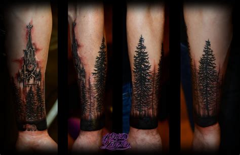 Татуировка русский лес кремль чёрная Tattooartist Tattooist Tattooer