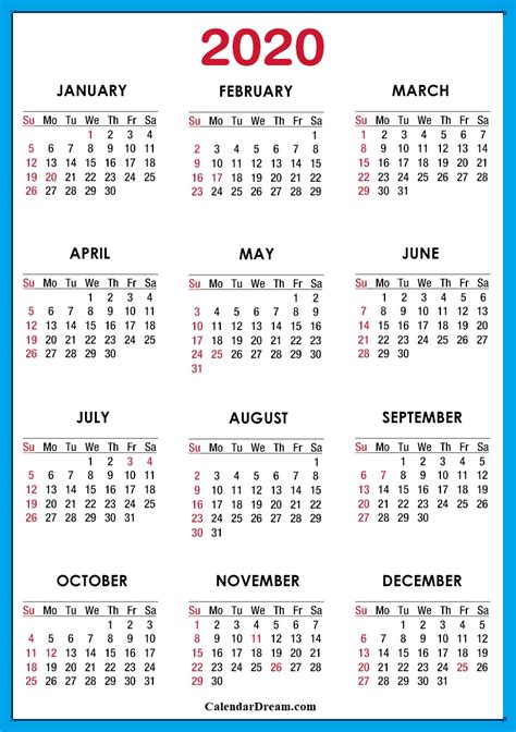 2020 Usa Calendar Calendar Dream